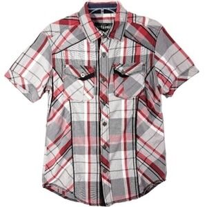 Rebel & Soul Boys Red & Grey Button-Down Collard Plaid Shirt Size S/C‎